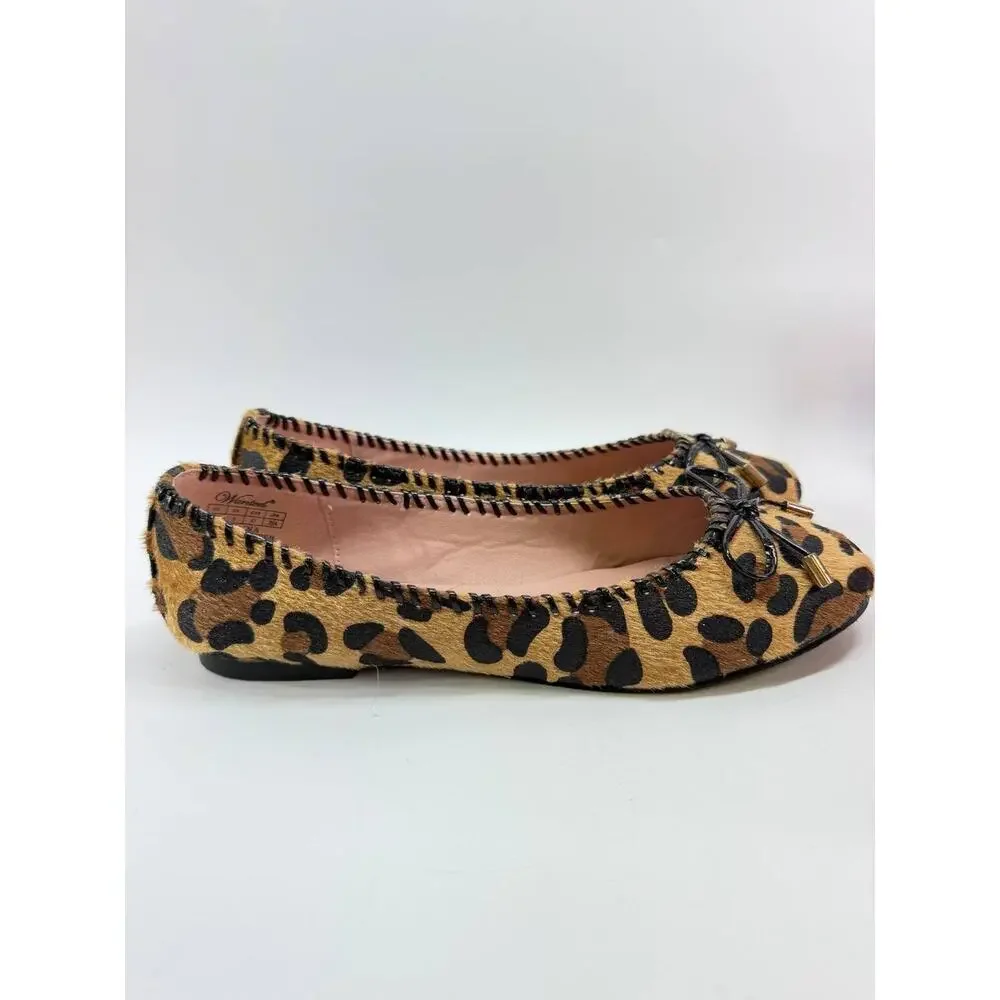 Wanted Karina Leopard Print Ballet Flats Women's Size 10 Faux Fur Bow